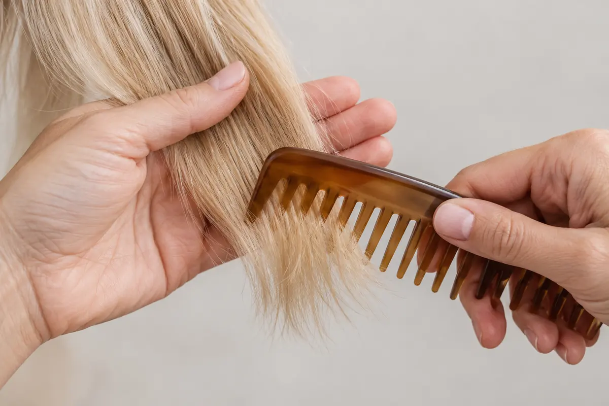A small lightened hair section detangled from its ends
