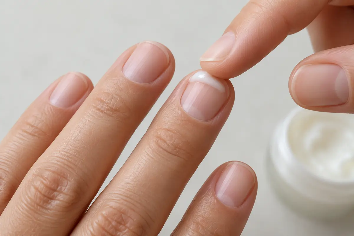 Moisturizer gently applied around the nail fold