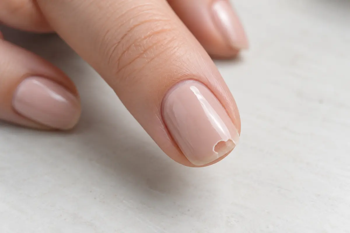 A chipped nail coating left untouched