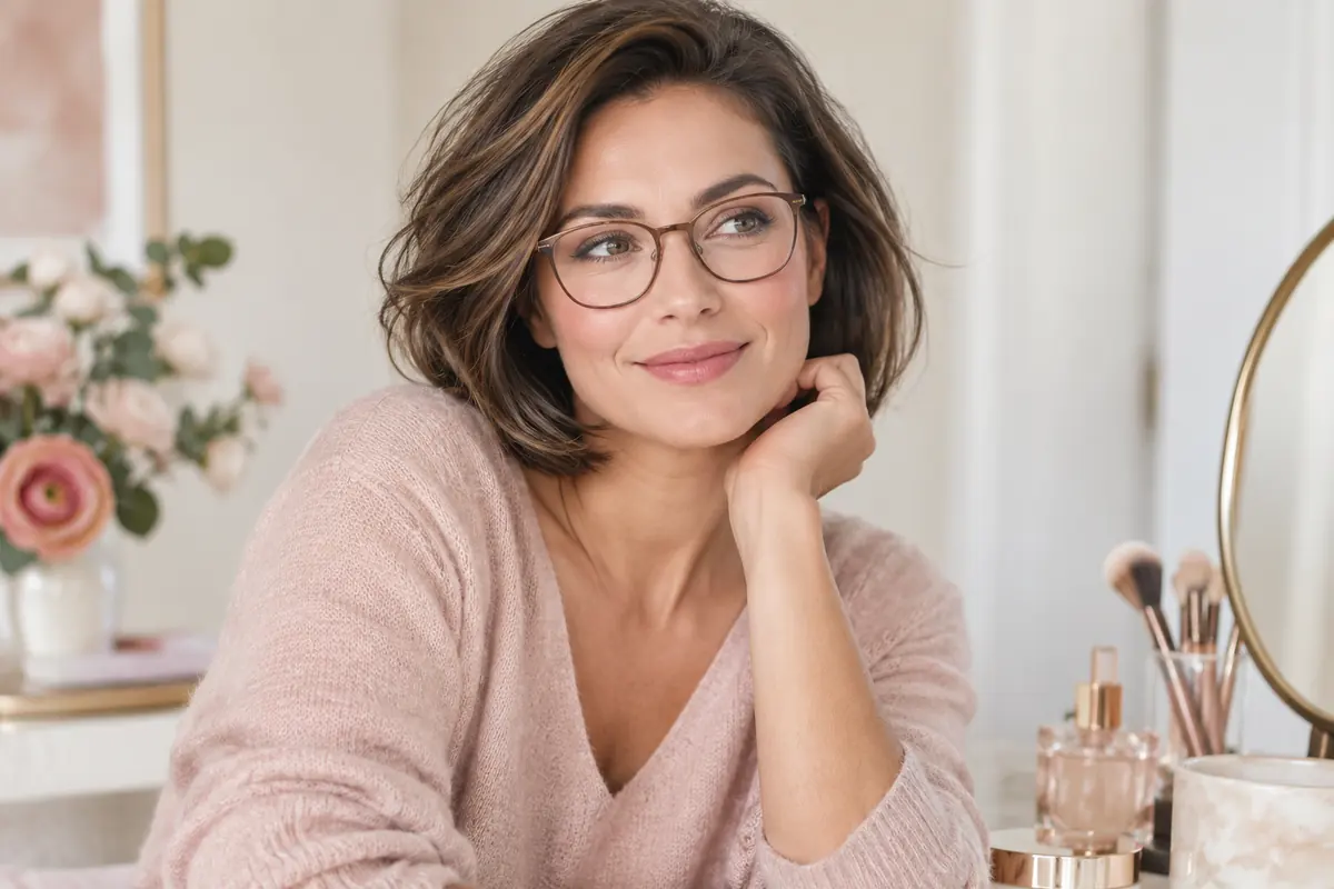 Adult woman wearing slim-frame glasses with a softly layered bob