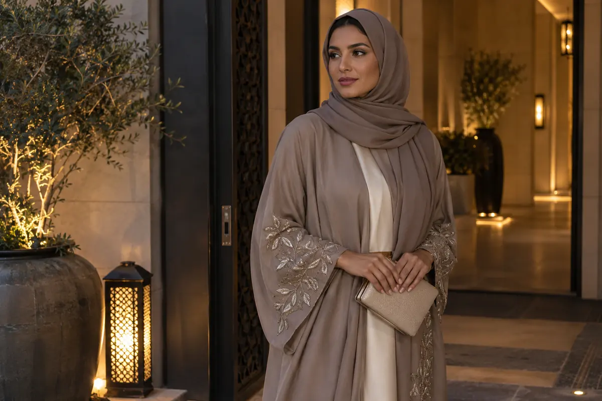 A satin-finish evening makeup example with a neutral sheila and natural skin texture