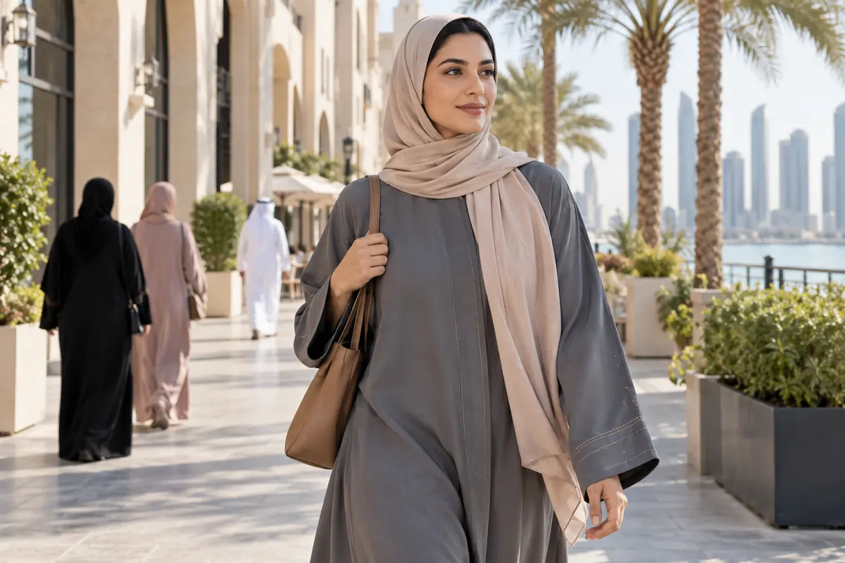 A sheila drape and shoulder-bag strap leave room for comfortable movement