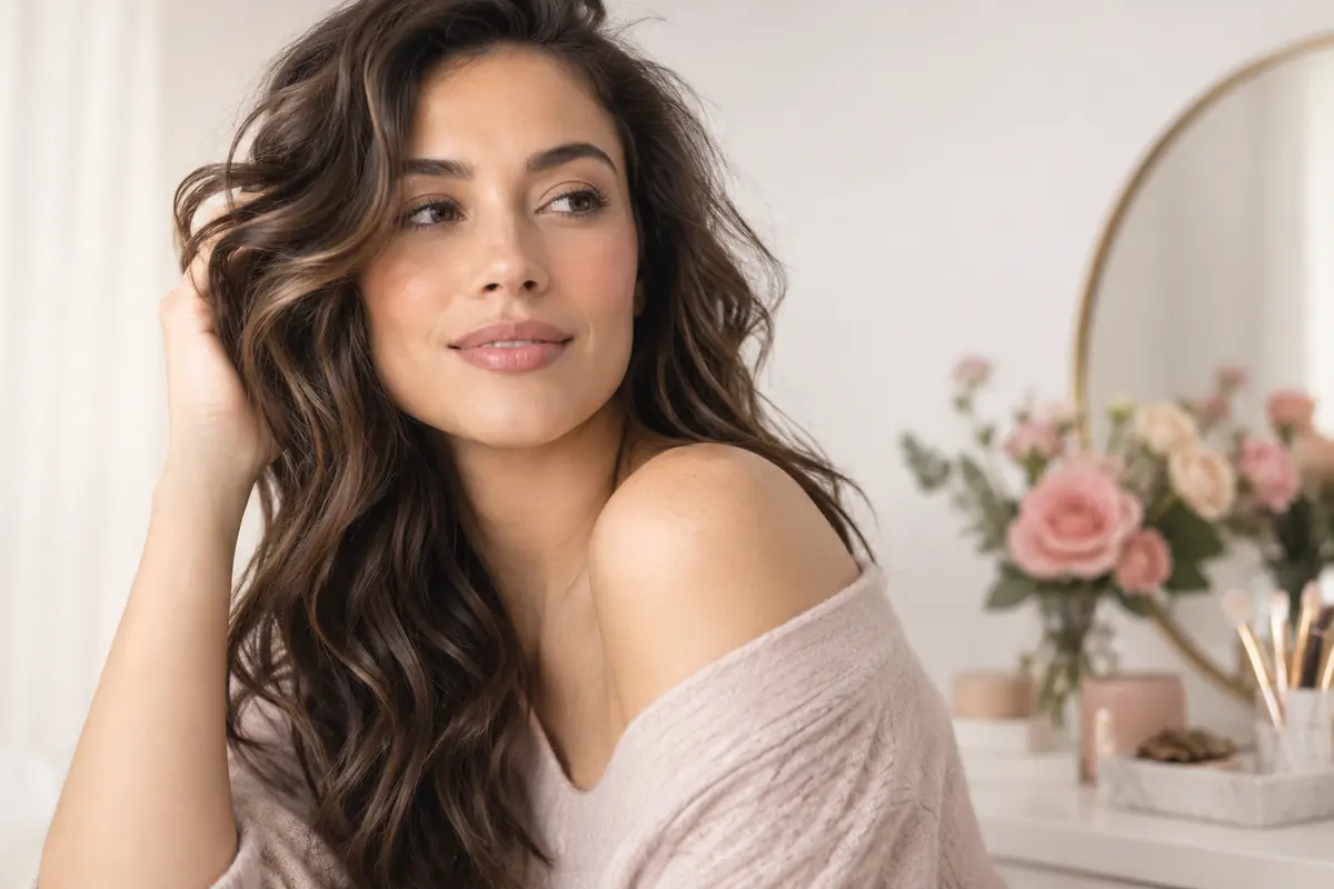 Close editorial portrait showing soft natural loose waves