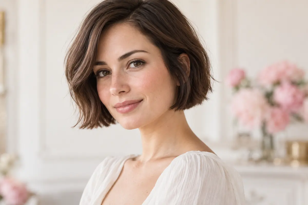 Adult woman with a softly textured chin-length bob