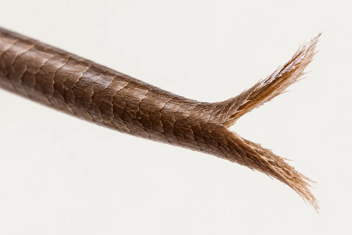 Simplified illustration of a hair strand splitting at its tip