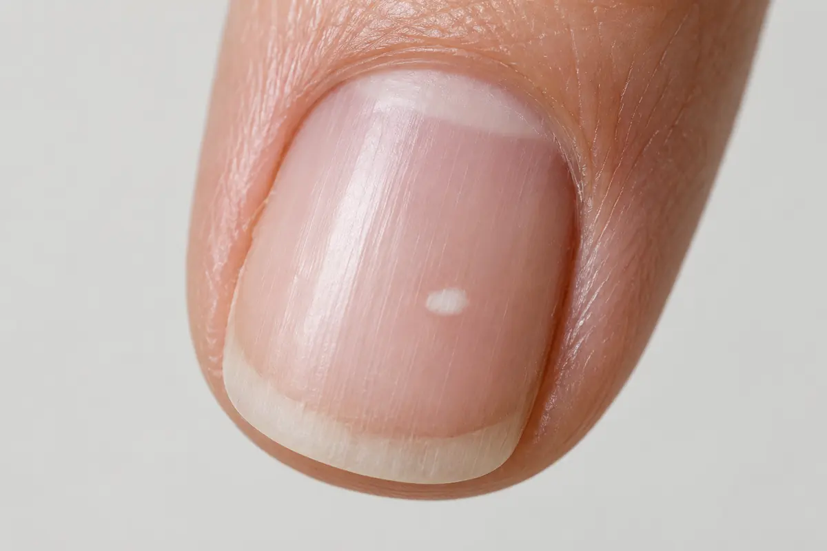One small white mark on a natural fingernail